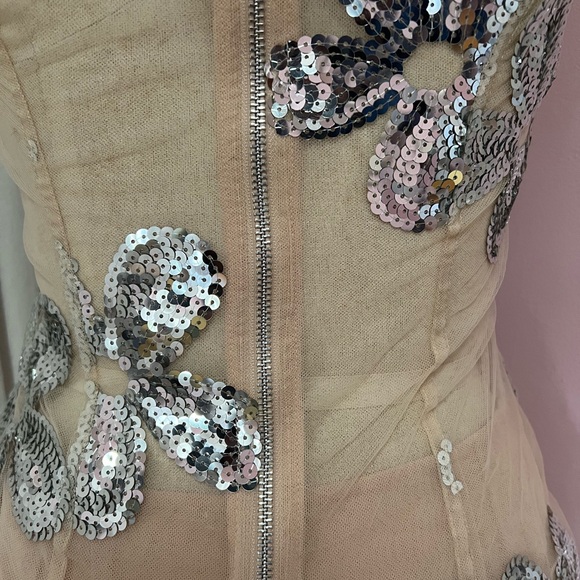 Simone Rocha SS23 Zipup Tank with Sequin Floral Accents - Picture 2 of 5